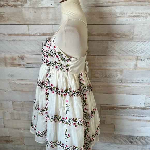 knee length dresses for ladies Cream 3D Floral Mini Dress L